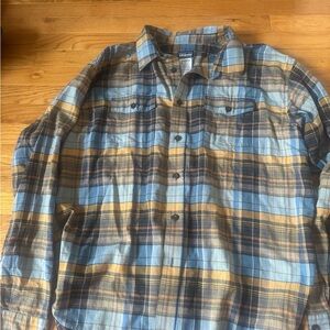 Patagonia Light Blue and Tan Plaid Button-Down Shirt